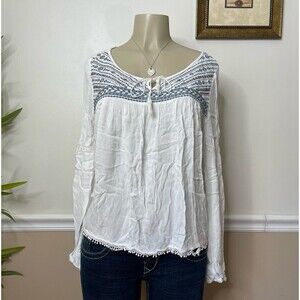 Cape Juby Women's Boho Embroided Linen Blouse Top